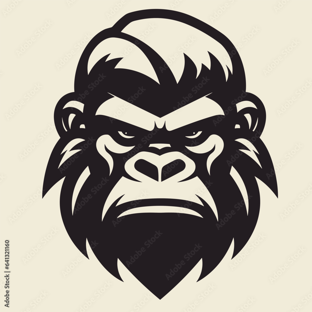 Gorilla head. Aggressive ape face isolated black vector illustration, logo, mascot, emblem design
