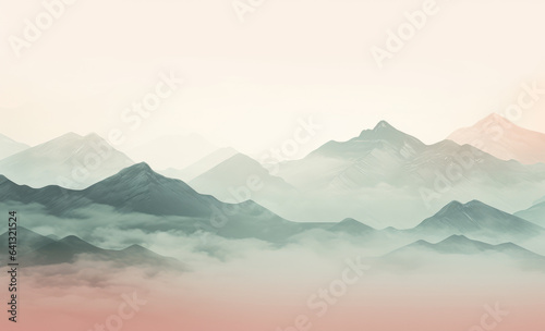 Mountainous landscape in the mist