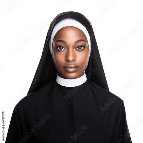 Portrait of a beautiful, young, african american nun isolated on transparent background photo