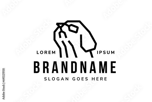 Hamster head logo design template that is visible from the side. a line style. black and white colors with example text.