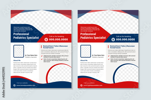 professional pediatric specialist brochure template. Health care. Flyer, booklet, leaflet print, cover design with linear icons. Vector layouts for presentation, annual reports, advertisement pages