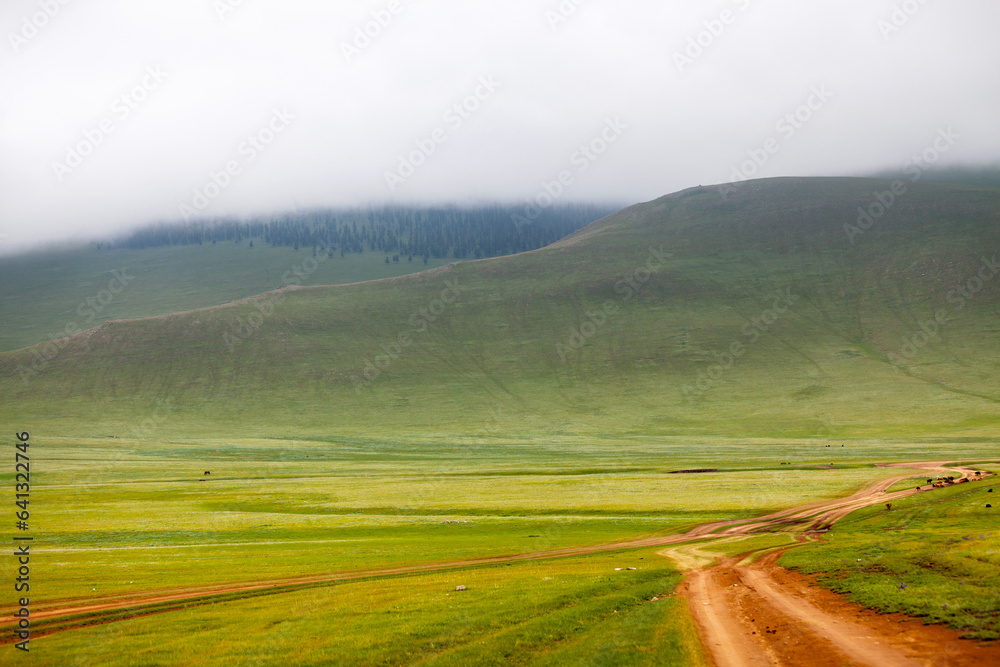Multi-lane dirt road in the Orkhon valley in Mongolia