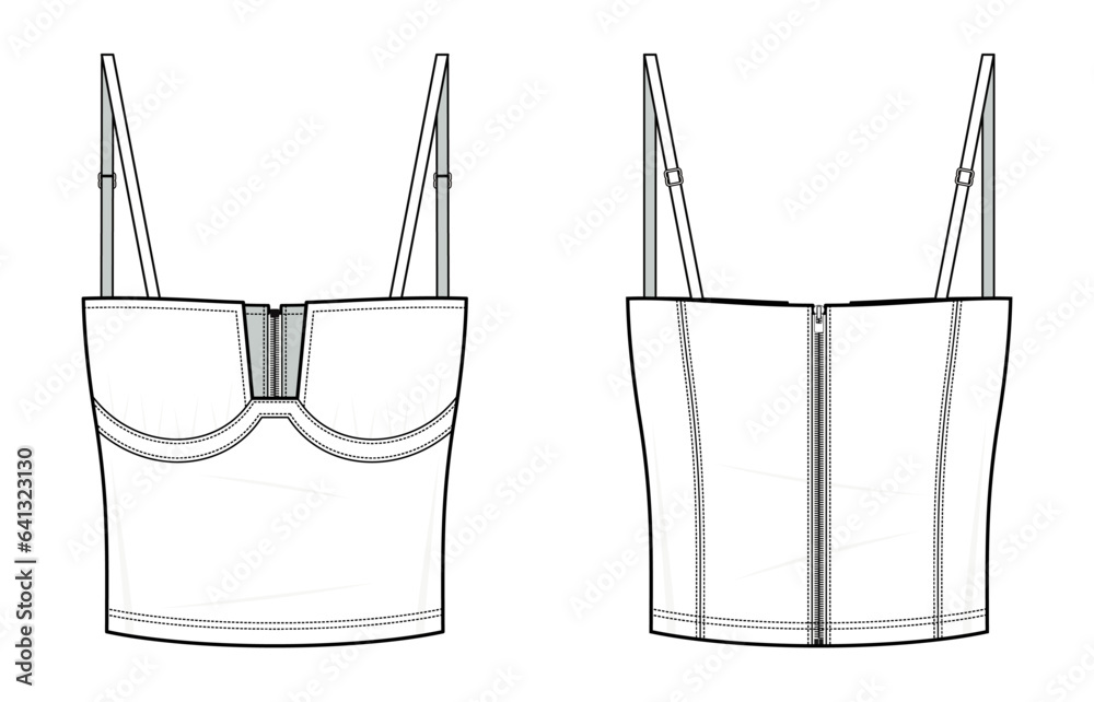 Sexy Bustier Top Technical Fashion Illustration Sexy Bustier Top Vector Template Illustration 