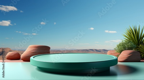 Podium mint background empty platform abstract pedestal. Generative AI. © ProVector