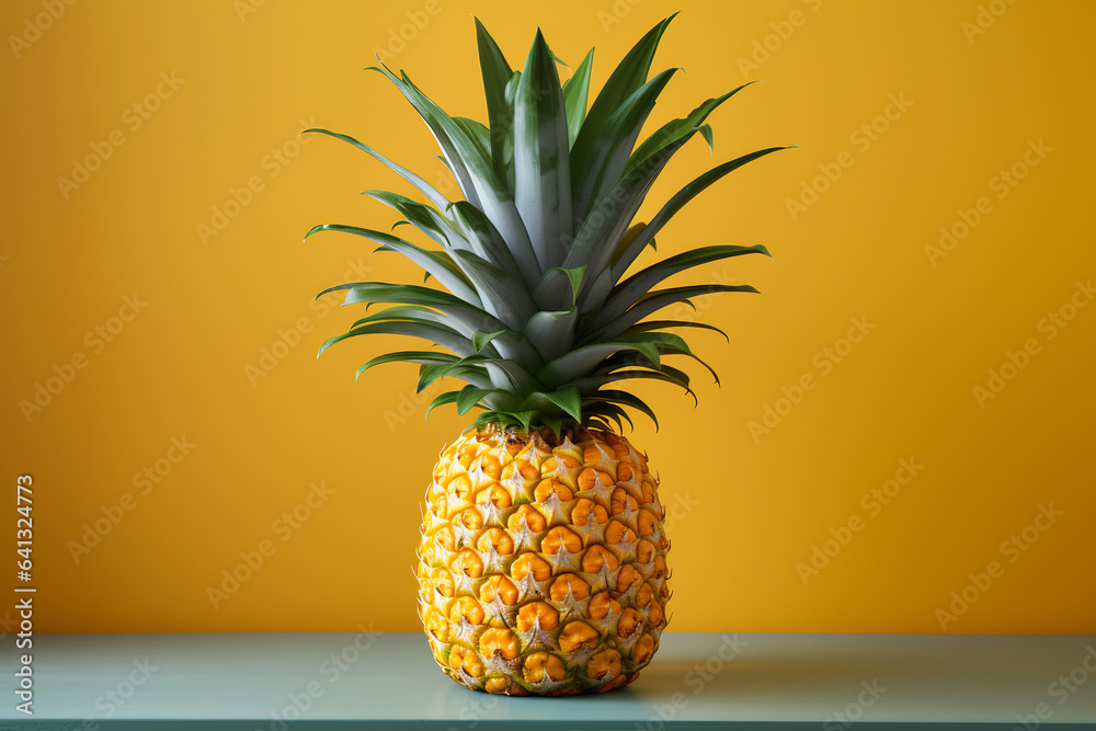 Ripe yellow pineapple with the spiky crown