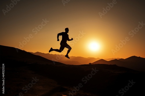 Running silhouette, Youth races mountain sunset, symbolizing vibrant, active lifestyle