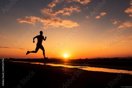 Silhouetted runner against a vibrant sunset  embodying an active lifestyle
