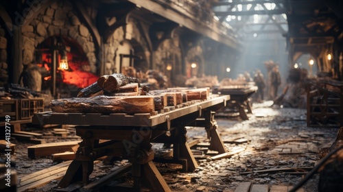 Sawmill woodworking industry. Generative AI.