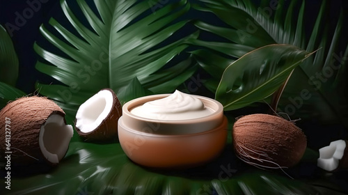 Skin care product and coconut, generative AI.