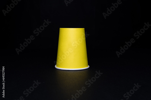 Yellow Paper cup, Papercup on black background (ID: 641327984)