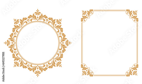 Set of decorative frames Elegant vector element for design in Eastern style, place for text. Floral gold and white borders. Lace illustration for invitations and greeting cards