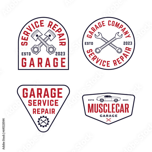 garage service repair vector emblem logo illustration. for printing, sticker, label, brand, badge