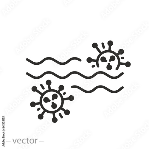 microbes in water icon, pollution of water resources, infection or bacillus in a pond, thin line symbol on white background - editable stroke vector illustration eps 10