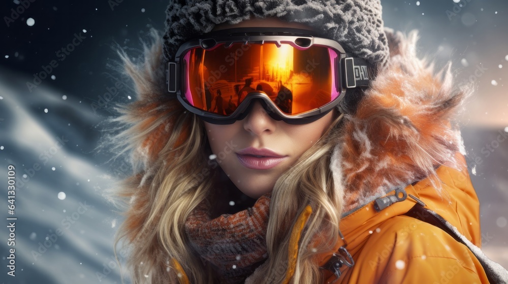 Snowboarder girl against the mountains Snowboarder girl against the mountains