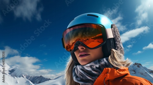 Snowboarder girl against the mountains
