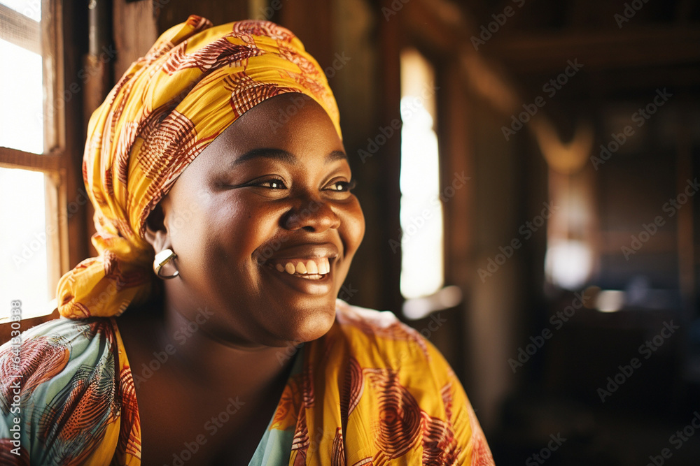 young pretty african american woman in headscarf happy smiling, lifestyle people concept close up