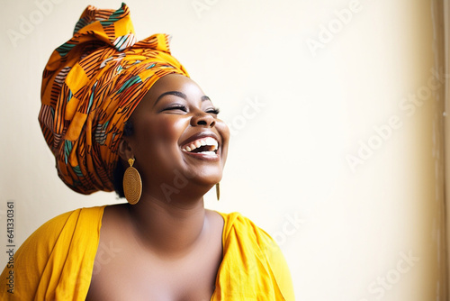 young pretty african american woman in headscarf happy smiling, lifestyle people concept close up