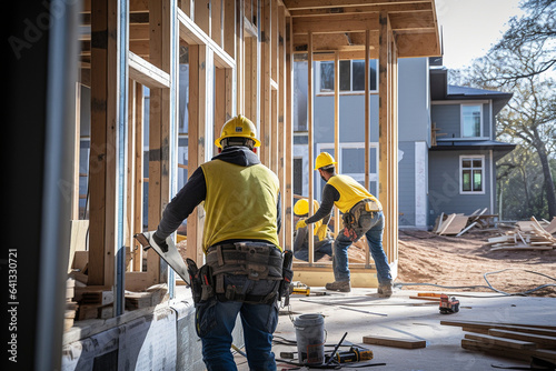 a team of workers is building a house