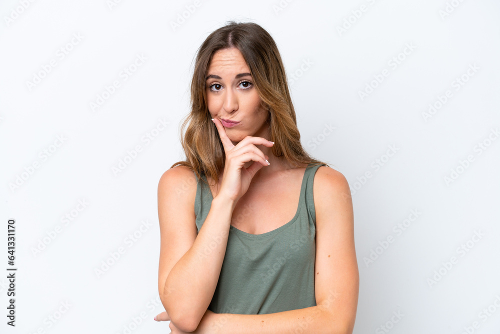 Young caucasian woman isolated on white background and thinking Young caucasian woman isolated on white background and thinking