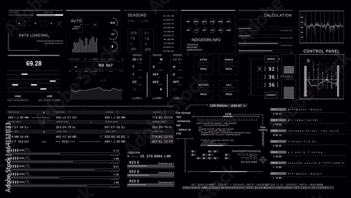 PNG Alpha.HUD 2GFX Technology Sci Fi 2D texture.User Interface data display.Control panel HUD technological infographic elements.UI