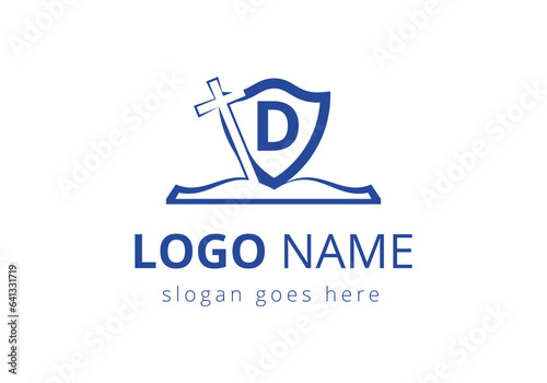 Church logo With D Letter Concept. Christian sign symbols. The cross of Jesus logo for christian church