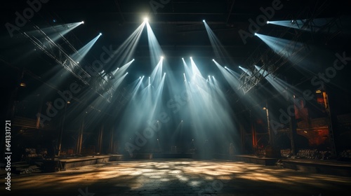 Stage lit with spotlight and reflector a modern theatrica. Generative AI. © ProVector