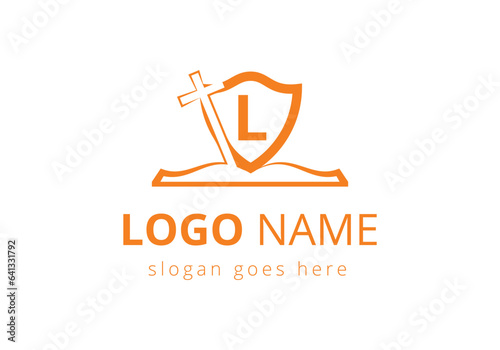 Church logo With L Letter Concept. Christian sign symbols. The cross of Jesus logo for christian church