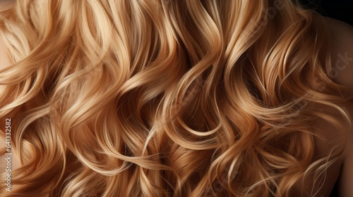 Strands of Beautiful long wavy hair colored in light blon. Generative AI.