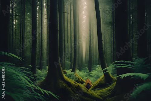 dark forest in the night. Generative AI.