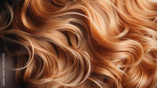 Strands of Beautiful long wavy hair colored in light blon. Generative AI.