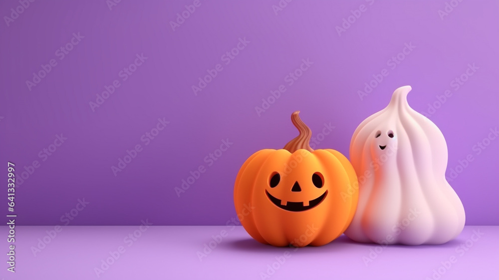 3d pumpkin. Halloween background with copyspace for your design. Halloween concept. Generative AI. 3d pumpkin. Halloween background with copyspace for your design. Halloween concept. Generative AI.