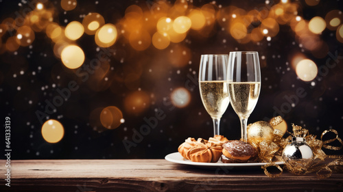 New Years Eve celebration background with copyspace. Christmas concept. Generative AI.