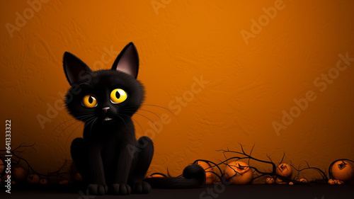 Black cat. Halloween background with copyspace for your design. Halloween concept. Generative AI.
