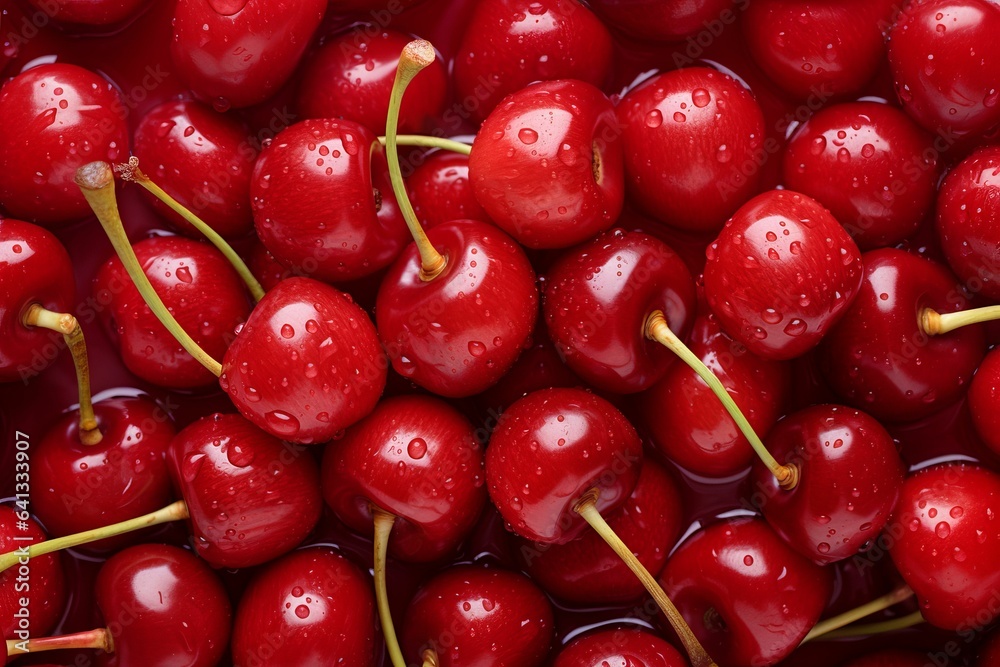 Fresh cherry top view background. AI generated Fresh cherry top view background. AI generated