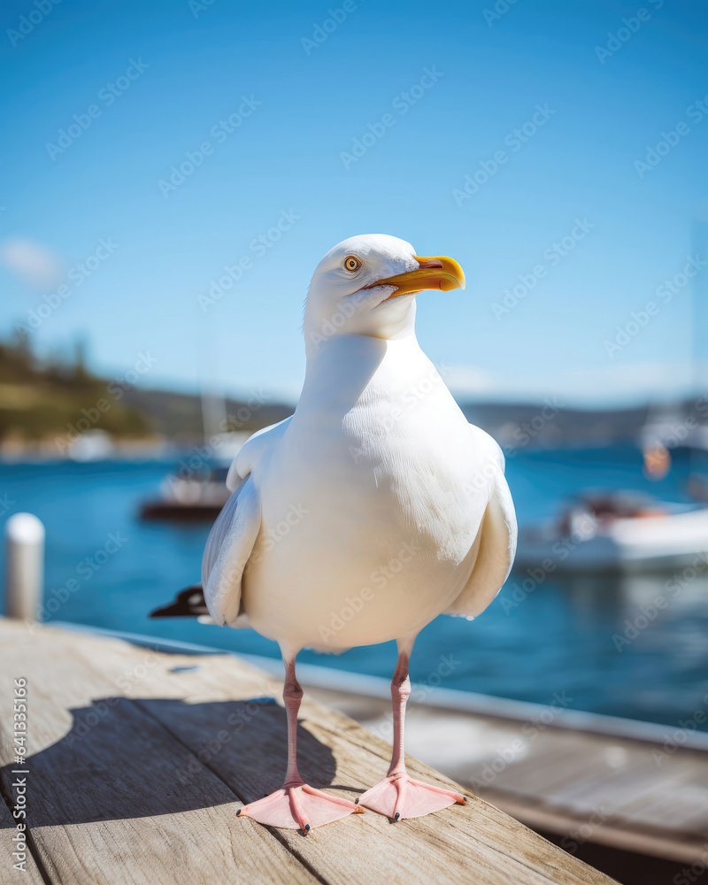 Obraz premium White seagull by the sea