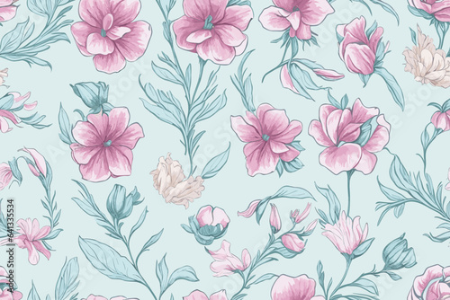 Pattern Watercolor vector art painting illustration flower pattern. textile, ornamental, ornate, hand-drawn, drapery, curl, watercolor, trendy, painting, repeat, fancy, elements, diverse, deco, stain © STF Design 