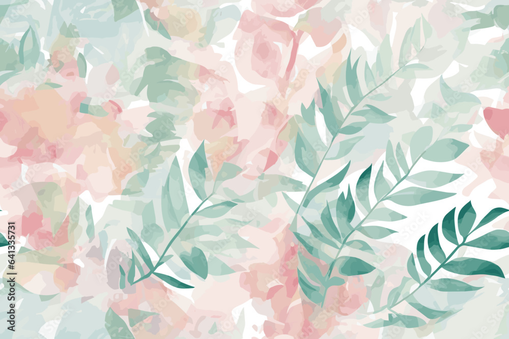 Fototapeta premium Pattern Watercolor vector art painting illustration flower pattern. textile, ornamental, ornate, hand-drawn, drapery, curl, watercolor, trendy, painting, repeat, fancy, elements, diverse, deco, stain