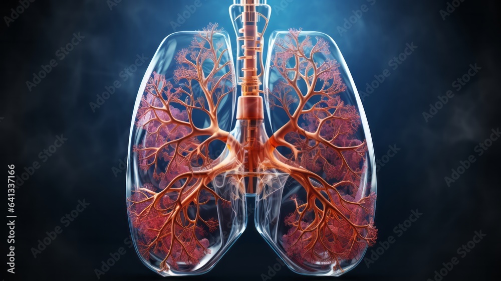 Transparent x ray shows anatomy of human lung. Generative AI. - obrazy, fototapety, plakaty 