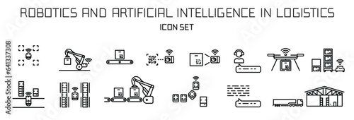 logistics icons modern technology in artificial intelligence automation vector illustration line icon set