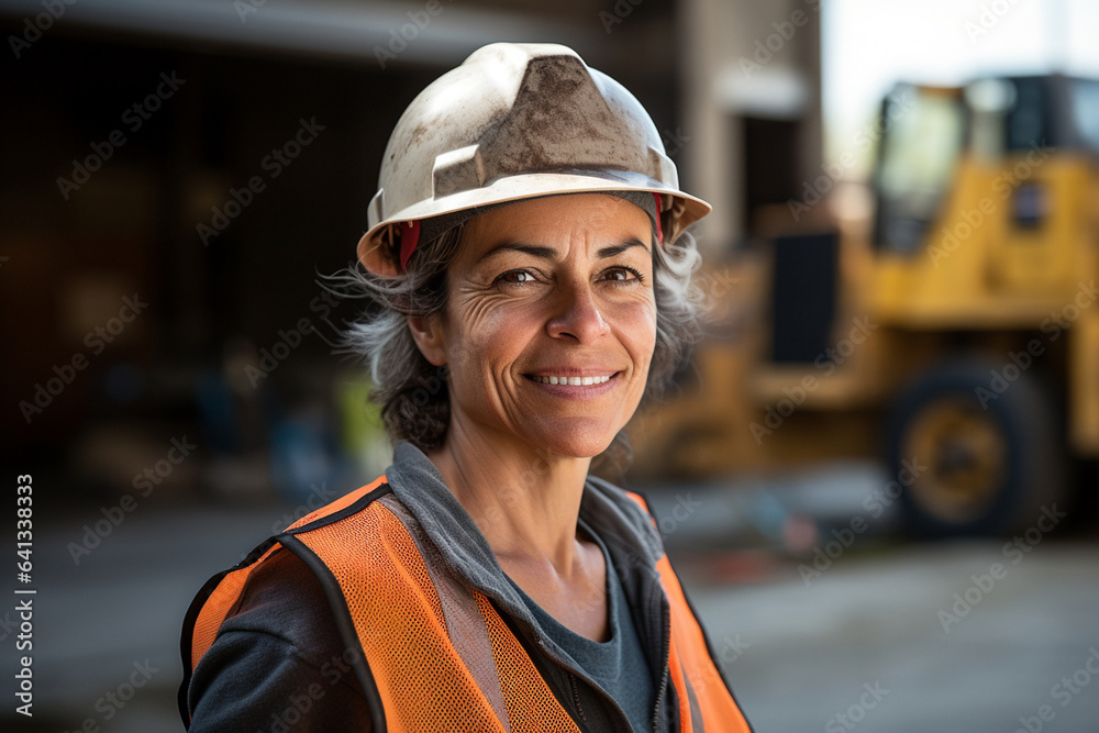 a female construction worker in a helmet a female construction worker in a helmet
