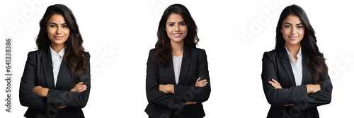 Confident businesswoman posing arms folded smiling Young Latin woman in formal suit beautiful standing for camera Corporate portrait concept
