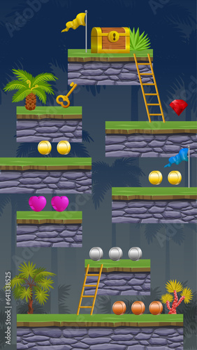 Game Background With Floating Platform In The Jungle Scene For Mobile Game