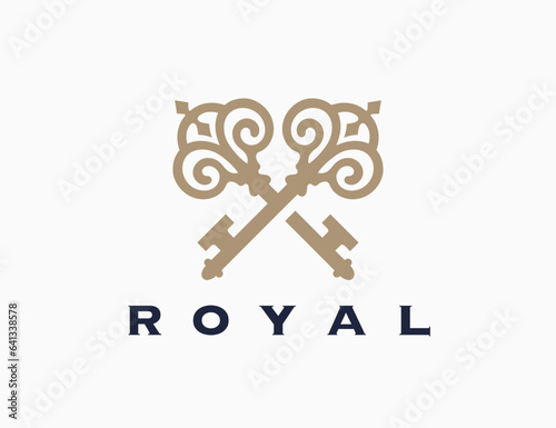 Crossed vintage keys icon. Luxury real estate agency logo mark design. Royal property realtor emblem. Vector illustration.