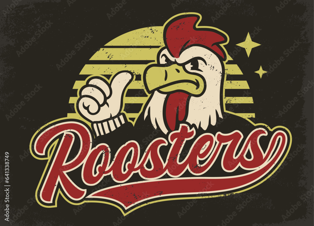 Rooster Cartoon Vintage Logo Thumbs Up Pose