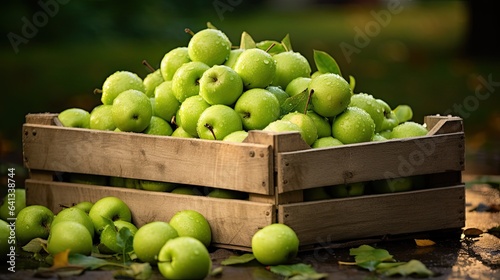 barrow filled with ripe green cooking apples from orchard