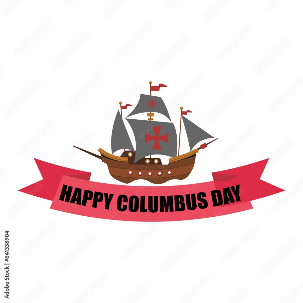 Columbus Day white banner with ship, telescope and waves. Vector illustration. Columbus Day white banner with ship, telescope and waves. Vector illustration.