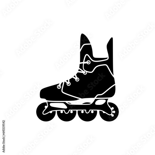 Roller Hockey Skates in black fill flat icon style. Vector illustration element template of ice hockey equipment. Stylish editable graphic resources for many purposes. 