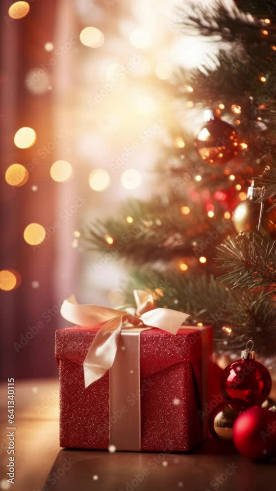 Christmas tree and gifts. Seamless looping video background. Vertical video Christmas tree and gifts. Seamless looping video background. Vertical video