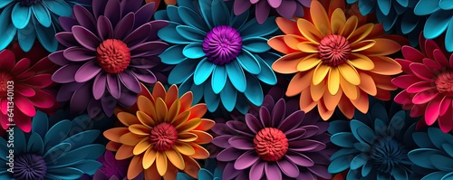 colorful flowers in 3d design seamless background illustration