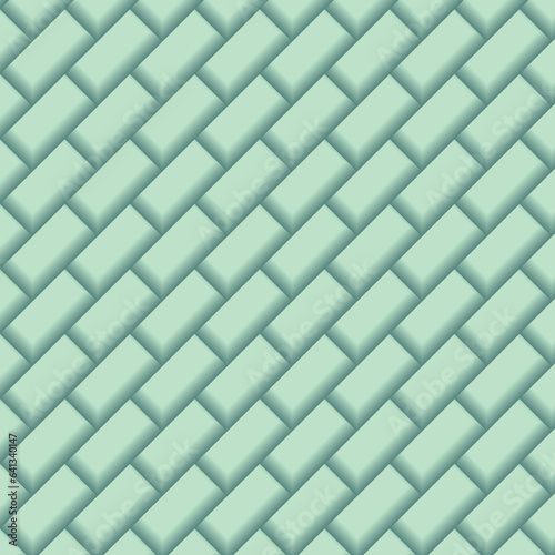 Abstract green tone brick wall vector background, seamless, oblique square repeating decorative background.